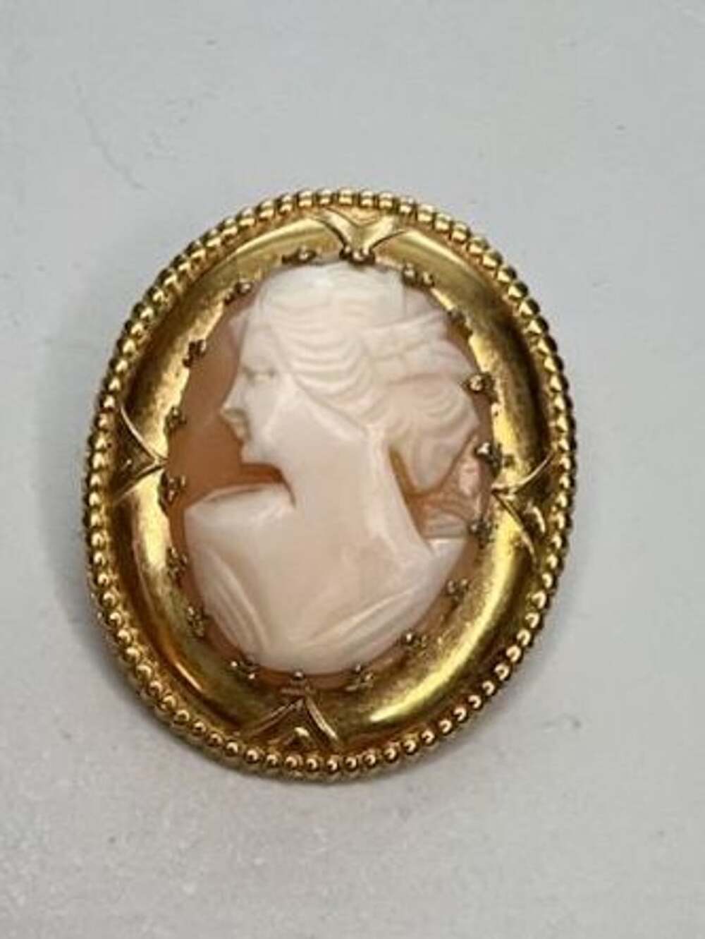 Vintage Gold Filled Shell Cameo Brooch Pin Pendant